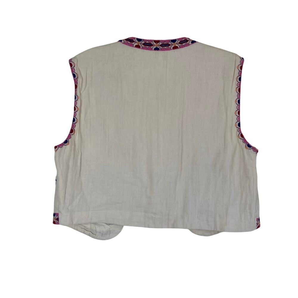 Zara Sz M Floral Embroidered Open Front Vest Cream Multicolor Folk Style - Picture 7 of 16